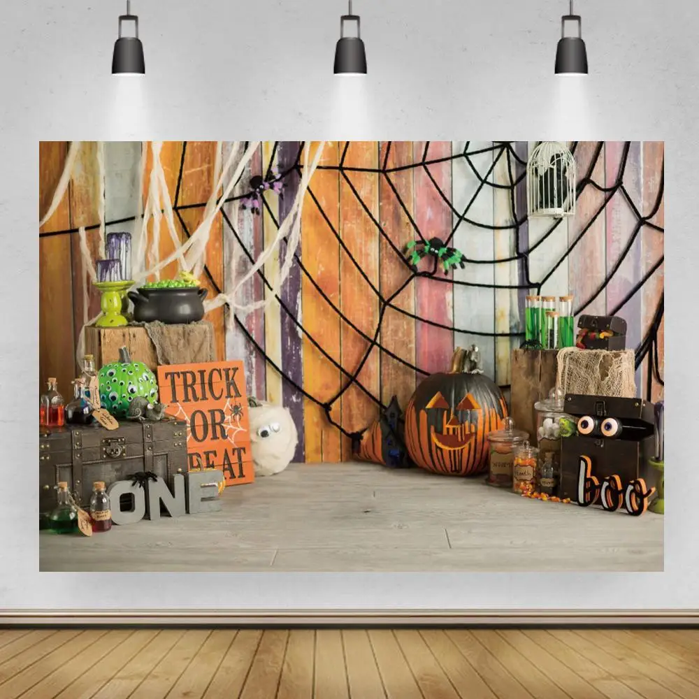 

Wild One Birthday Kids Yellow Theme Photography Background Halloween Spider Web Wall Boy Photo Backdrops