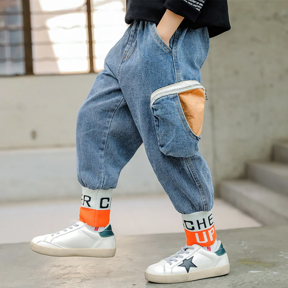 Джинсы для мальчиков детские джинсы в стиле пэчворк с эластичной резинкой на
