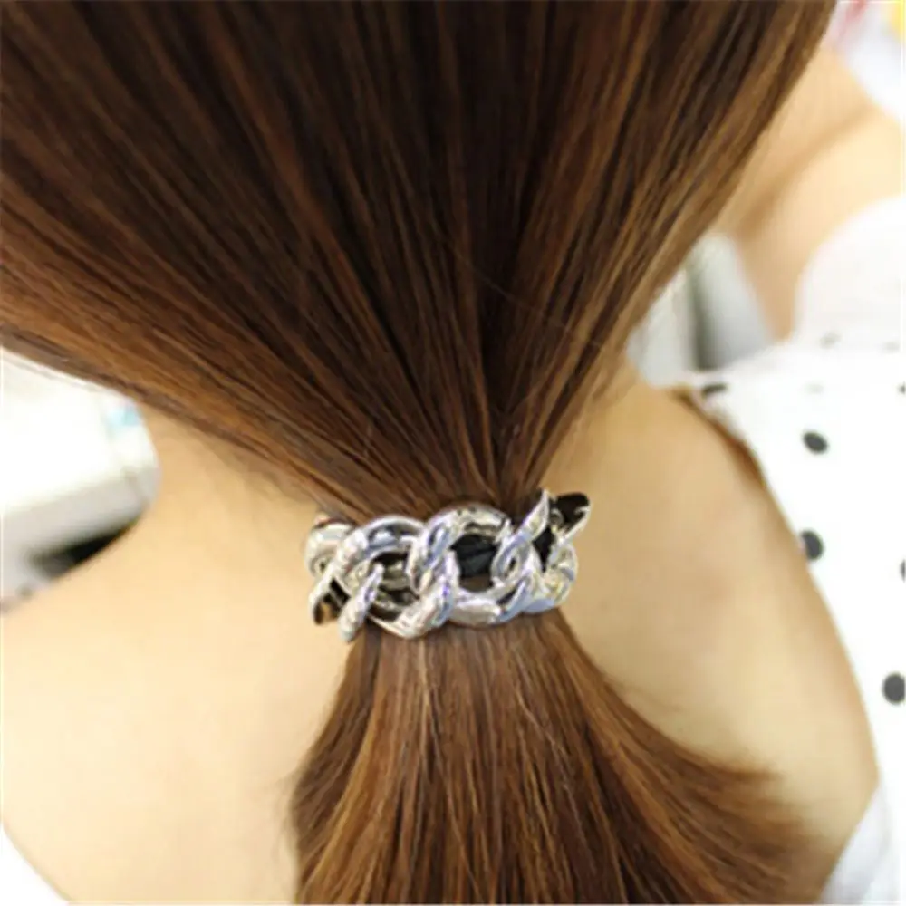 Женская эластичная лента для волос золотистая/серебристая с металлической