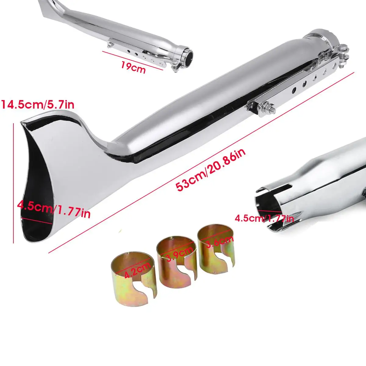 

Motorcycle Left Side Exhaust Muffler Pipe Fish Tail Chrome Exhaust Tip w/Reducer Adapter Universal For Cafe Racer Custom Bobber