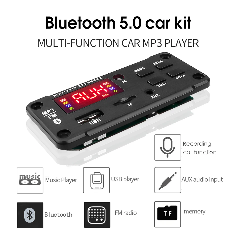 DC 5V 12V MP3 Decoder Board Bluetooth5.0 USB Power Supply TF FM Radio Player For Car Audio Music Speaker with Remote Control | Электроника