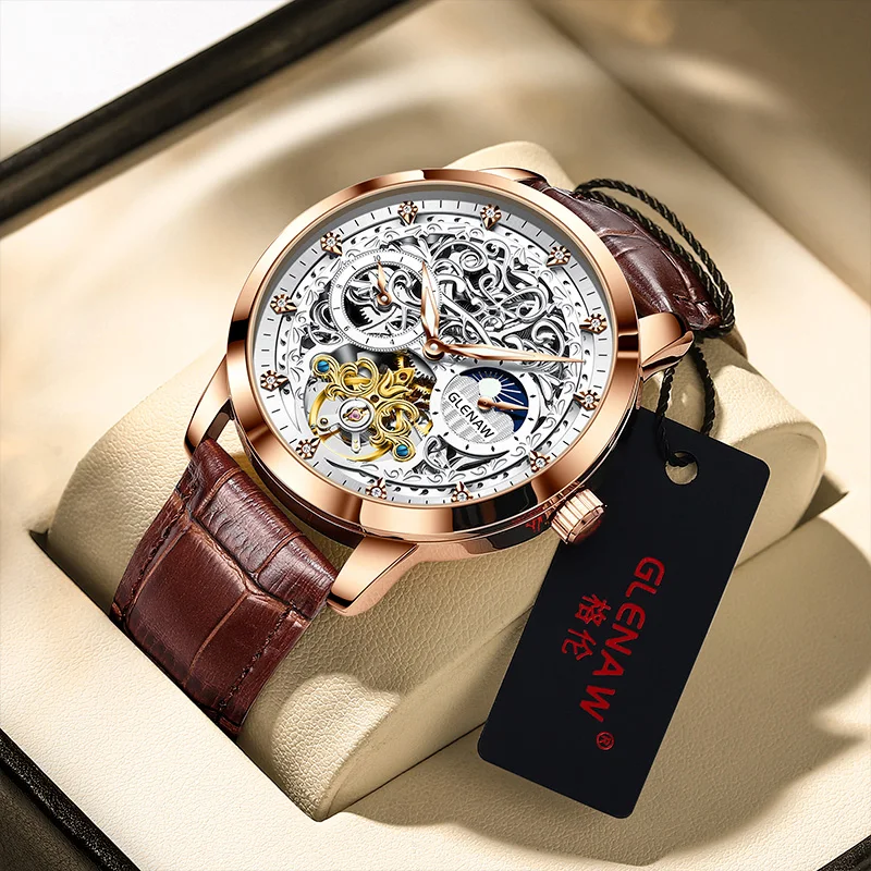 

Glen new Men's watch Automatic mechanical Watch Genuine Tourbillon hollow out Student waterproof luminous Men's watch Fashion tr