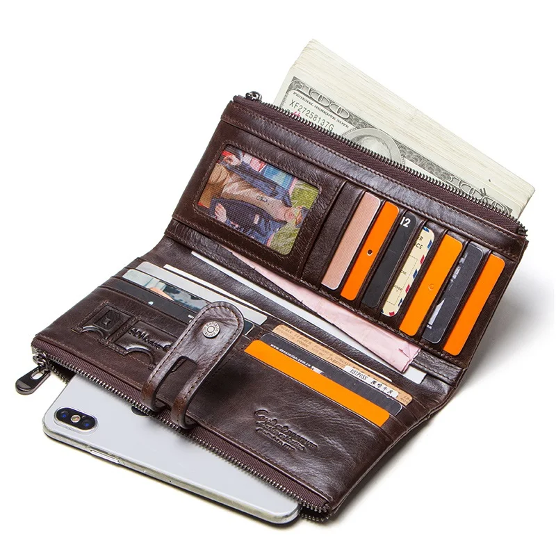 

Кошелек мужской из натуральной кожи, длинный клатч, бумажник на молнии для мелочи, iPhone 8 Portemonnee