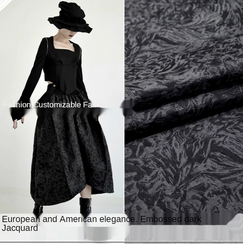 

European and American Elegant Dark Yarn -Dyed Jacquard Dress Windbreaker Coat Fashion Fabric Brocade Fabric