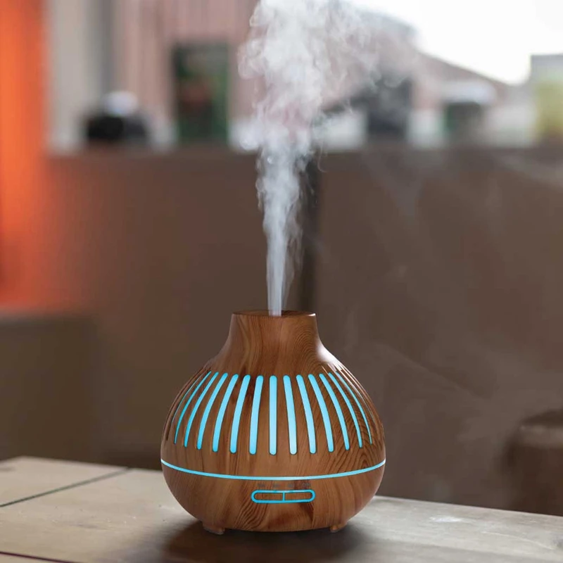 

Aroma Essential Oil Diffuser, 400Ml Wood Grain Cool Mist Whisper-Quiet Humidifier with Color LED Lights EU Plug