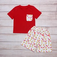 summer cute clothes outfit for boy red cotton short sleeve with pocket white scorpion shorts kids baby 2pcs suit for 1 8 years
