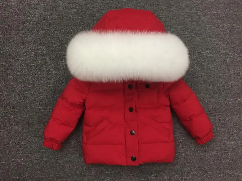 red white fur Лидер продаж, пуховые парки с большим натуральным меховым воротником в русском стиле, плотные пуховые пальто Детская одежда черного цвета с серым мехом - Цвет: red white fur