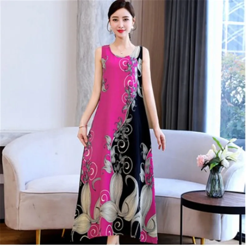 

Женское платье без рукавов, хлопковое шелковое свободное облегающее пляжное платье средней длины большого размера, лето 2021