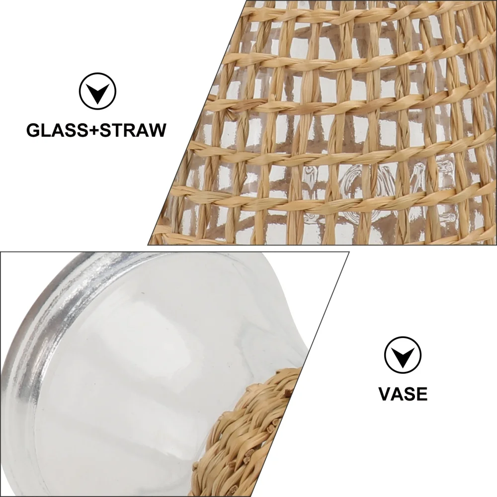 

1pc Delicate Vase Flower Arrangement Vase Straw Woven Glass Vase Desktop Decor