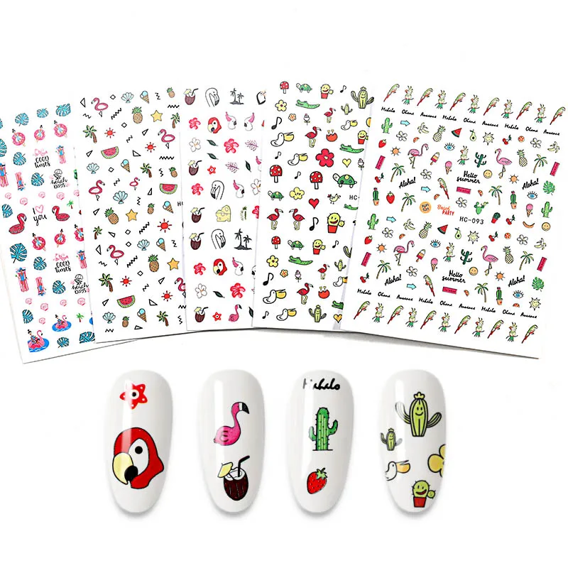 

2021 Summer Flower Flamingo Nail Stickers 3D Abstract Lady Face Design Adhesive Slider Wraps Manicure Nail Art Decoration Decals