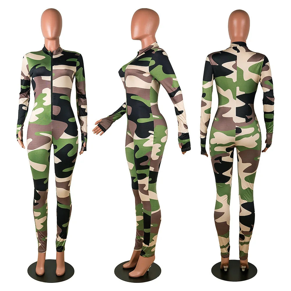 Женский слитный комбинезон CM.YAYA камуфляжный облегающий мотоциклетный на молнии