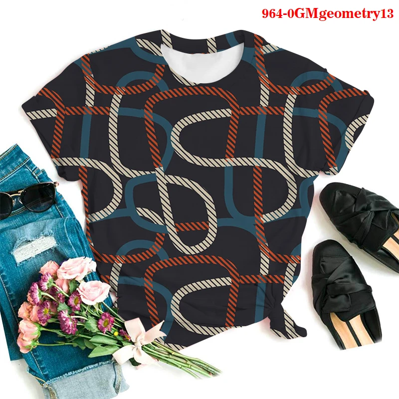 

Streetwear Style Woman Tshirts Geometry 3D Graphic Aesthetic Short-sleeved Mujer Clothes Loose O-neck 2021 Summer New Women Tops