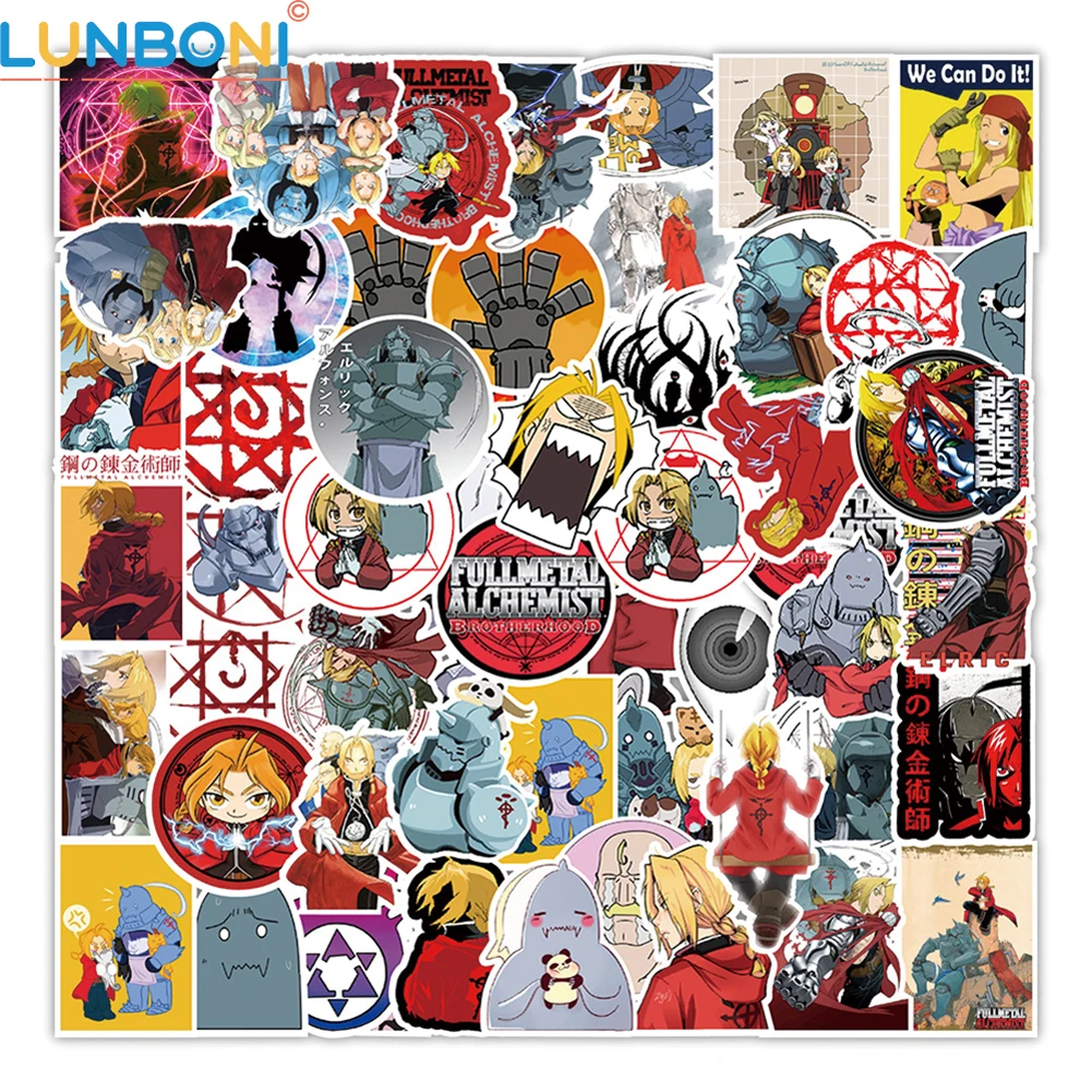 

50Pcs Mixed Fullmetal Alchemist Anime Pvc Stickers Skateboard Fridge Guitar Laptop DIY Waterproof Sticker â€‹Gift For Kid