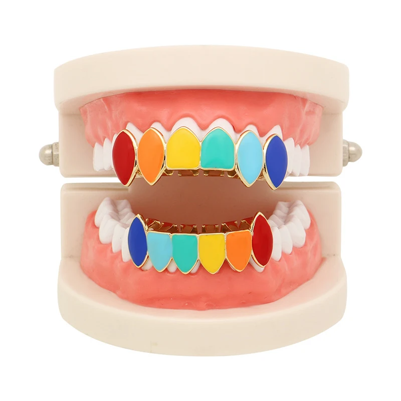 Rainbow Color HipHop Teeth Grillz Top Bottom Set Grills Dental Mouth Cosplay Party Tooth Caps Punk Rapper Body Jewelry Gifts | Украшения и