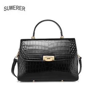 suwerer women genuine leather bag fashion luxury handbags women bags designer real cowhide leather shoulder bag women crocodile free global shipping