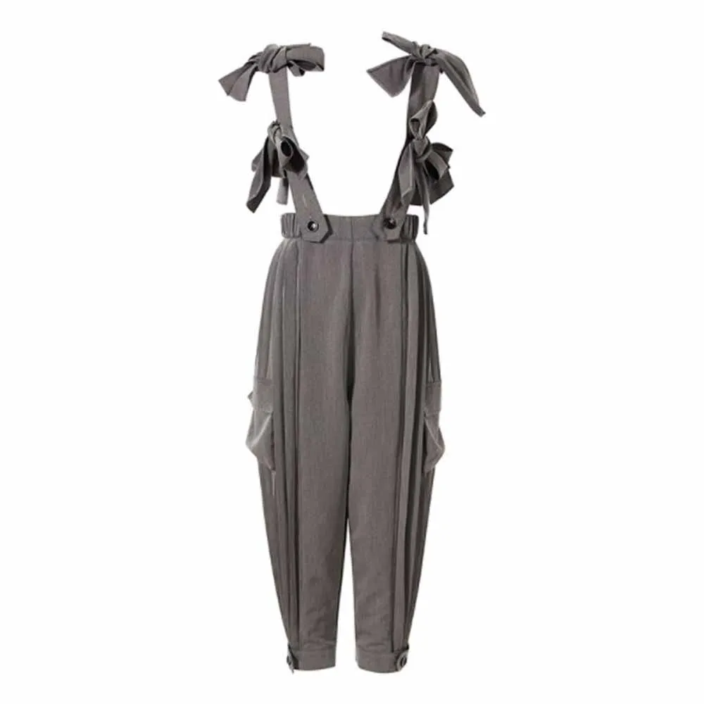 

Cultiseed Women Removable Bow Strap Romper Overalls Female Ladies Vintage Sweet High Waist Pleated Cargo Pants Loose Jumpsuits