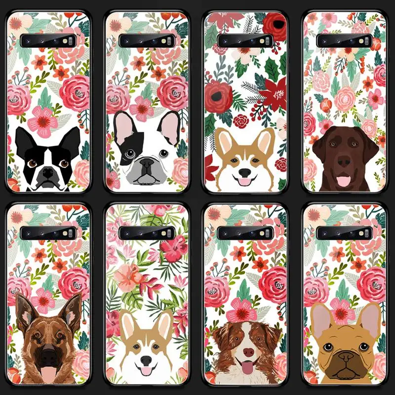 

BuDuCoost cute pets dog cat pink flowers Phone Case Tempered Glass For Samsung S20 Plus S7 S8 S9 S10E Plus Note 8 9 10