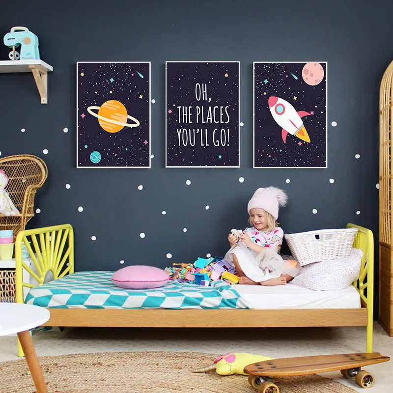 Скандинавский постер космическая тема холст картина мультфильм планеты