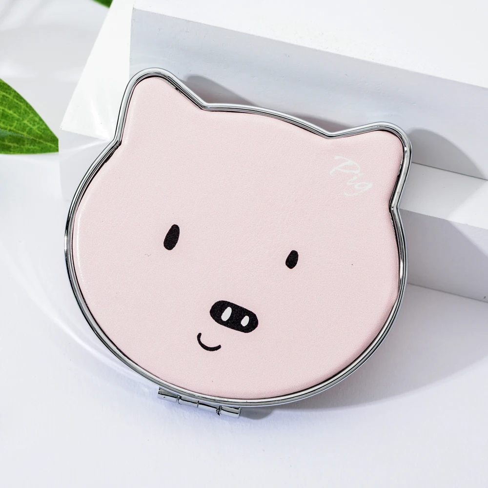 Vicney модное зеркало для макияжа с животными из мультфильмов, мини карманное зеркало-медвежонок, женское цветное двойное складное зеркало из ПУ, зеркало для рук
