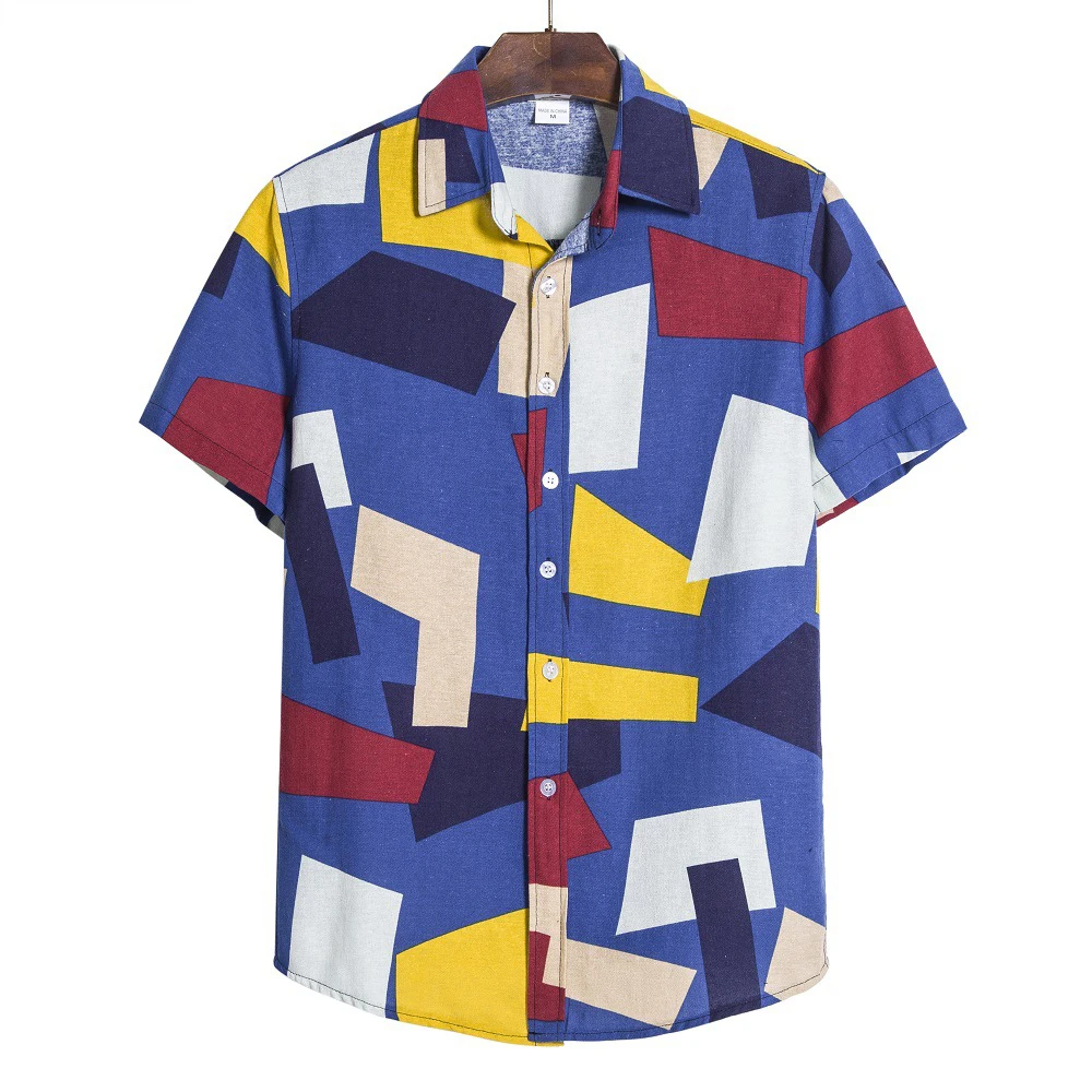 

Geometry Print Mens Shirts Summer Button Up Shirt Mens Fashion Clothing Trends Oversized Loose Beach Casual Shirts for Men