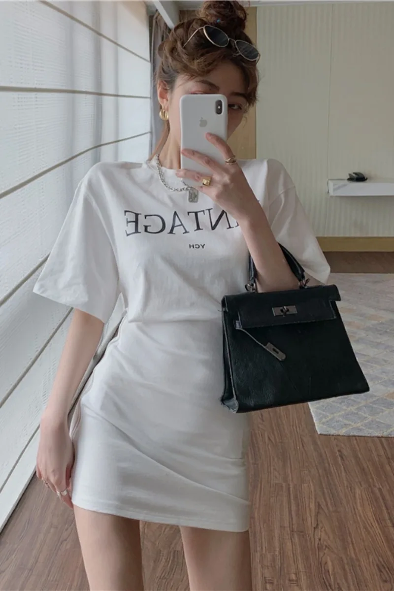 

Short sleeve small tall waist round neck show thin A-line short skirt children's spring and summer temperament French 2021 new