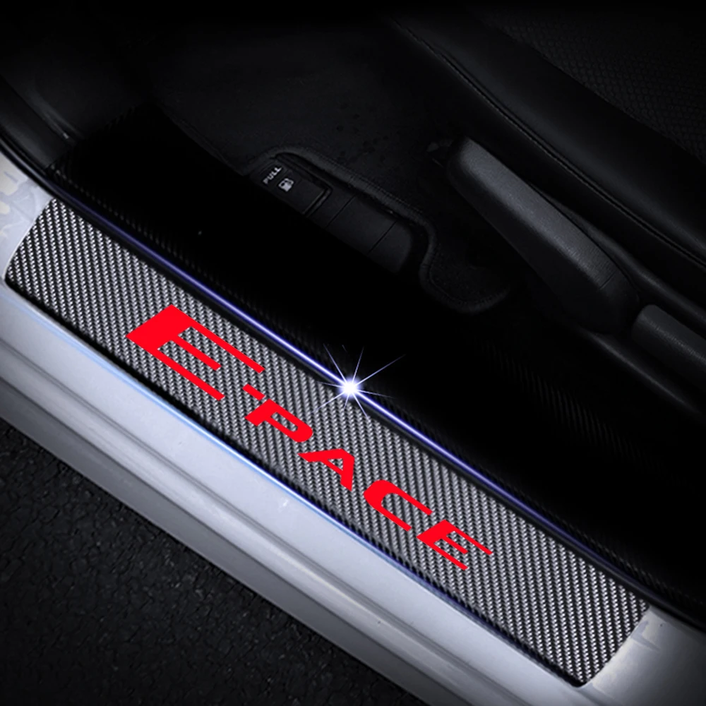 

For Jaguar E-PACE 4D Carbon Fiber Vinyl Sticker Car Door Sill Welcome Pedal Stickers Door Threshold Plate Car Styling 4Pcs