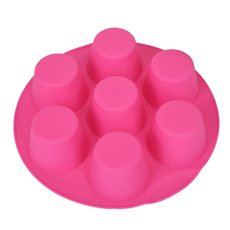 

justdolife Silicone Muffin Pan DIY Round 7 Cavities Pudding Mold Jelly Mold for Baking Chocolate Fondant Mould Baking Moulds