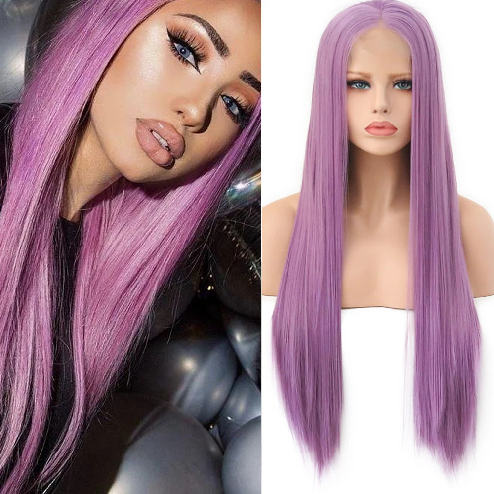 

FANXITON Purple Color Long Silky Straight Hair Synthetic Lace Front Wig Free Part Cosplay Wig Glueless Front Lace Wigs for Women