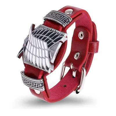 Японский аниме Атака Титанов кожаный металлический браслет Косплей Аксессуары