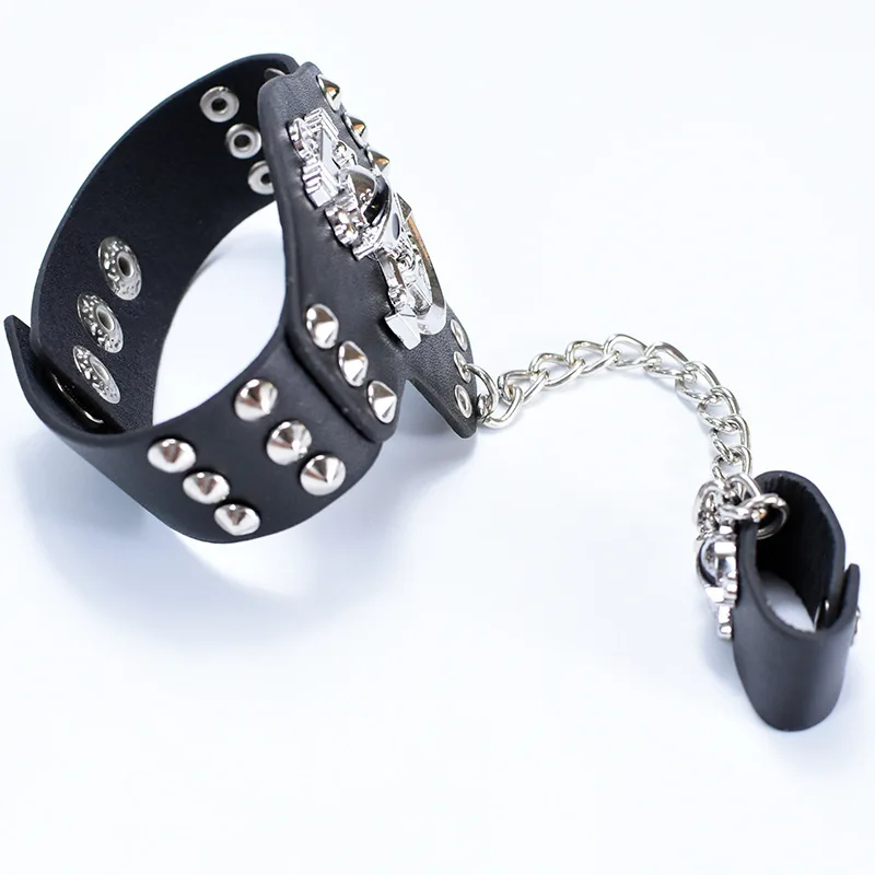 Цельный аниме браслет с подвеской в виде черепа высшего класса черные кожаные