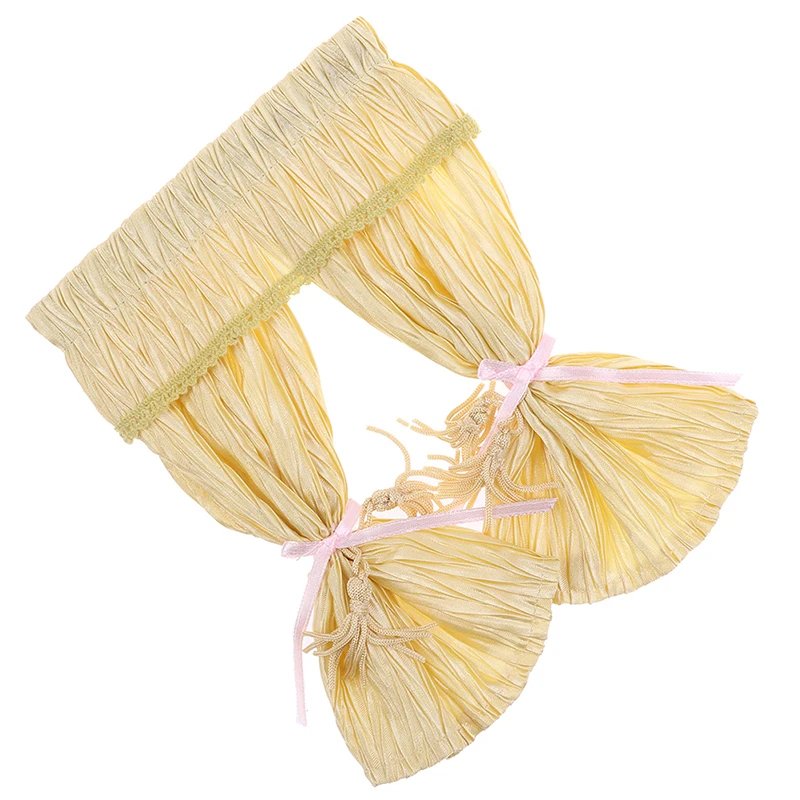 

Cute Dollhouse Miniatures Lattice And Lace Yellow Cotton Curtain For 1/12 Scale Dolls House Bedroom Furniture Decor Accessories