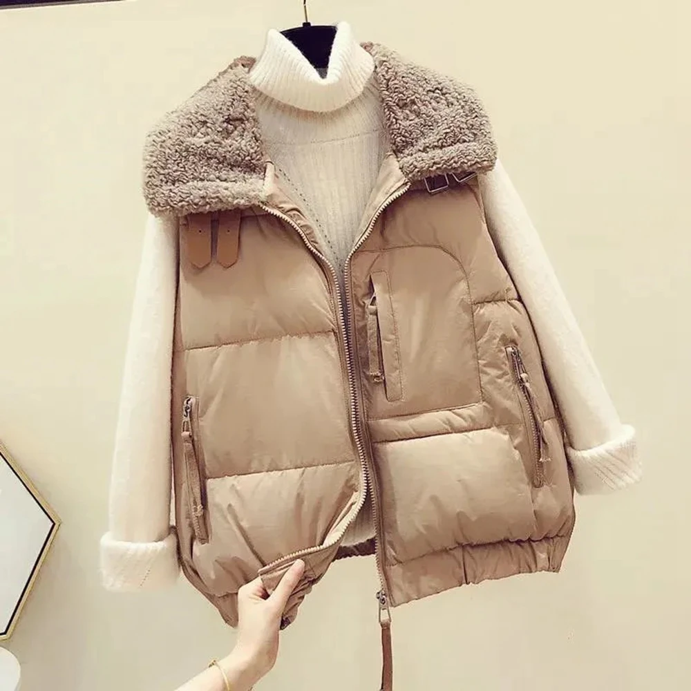 

Oversized winter jacket women turn down collar solid padded vest woman warm zipper sleeveless jacket parkas female waistcoat