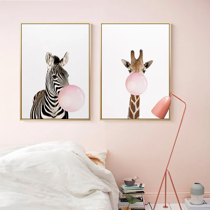 Жевательная резинка жираф зебра постеры с животными холст настенная