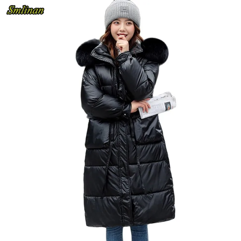 

Smlinan Winter Windbreaker Long Parkas Mujer Thick Down Cotton Padded Bubble Coat Fahion Fur Collar Hooded Puffer Jacket Women