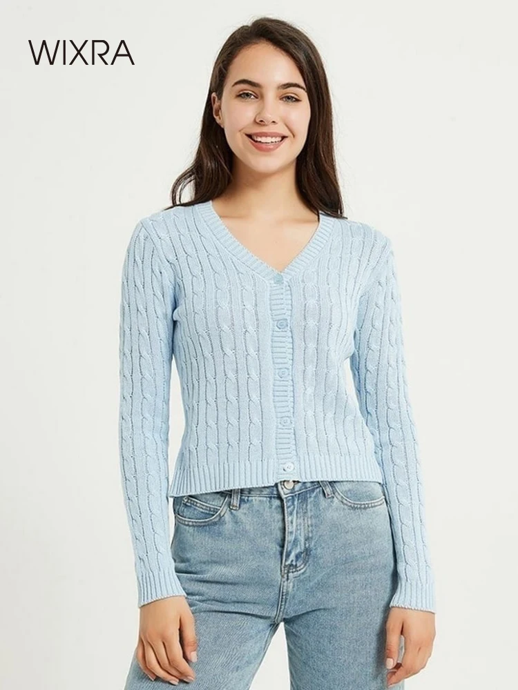 

Wixra Women's New Cardigan Sweater Autumn 2020 Basic Casual V-Neck Solid Long Sleeve Sweater Female Tops