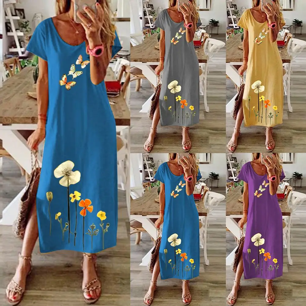 Женское Повседневное платье с коротким рукавом Свободное длинное черное на