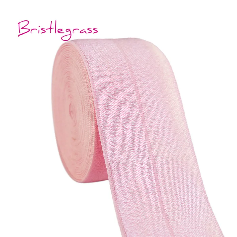 Pearl Pink BRISTLEGRASS 5 ярдов 1-1/" 40 мм Блестящий враг складной эластичный спандекс атласная лента для волос галстук платье с повязкой кружевной отделкой DIY шитье ремесло - Цвет: Pearl Pink