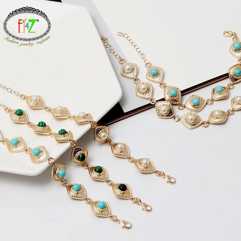F.J4Z Популярные богемные браслеты для женщин модные с павлиньим камнем подвеска