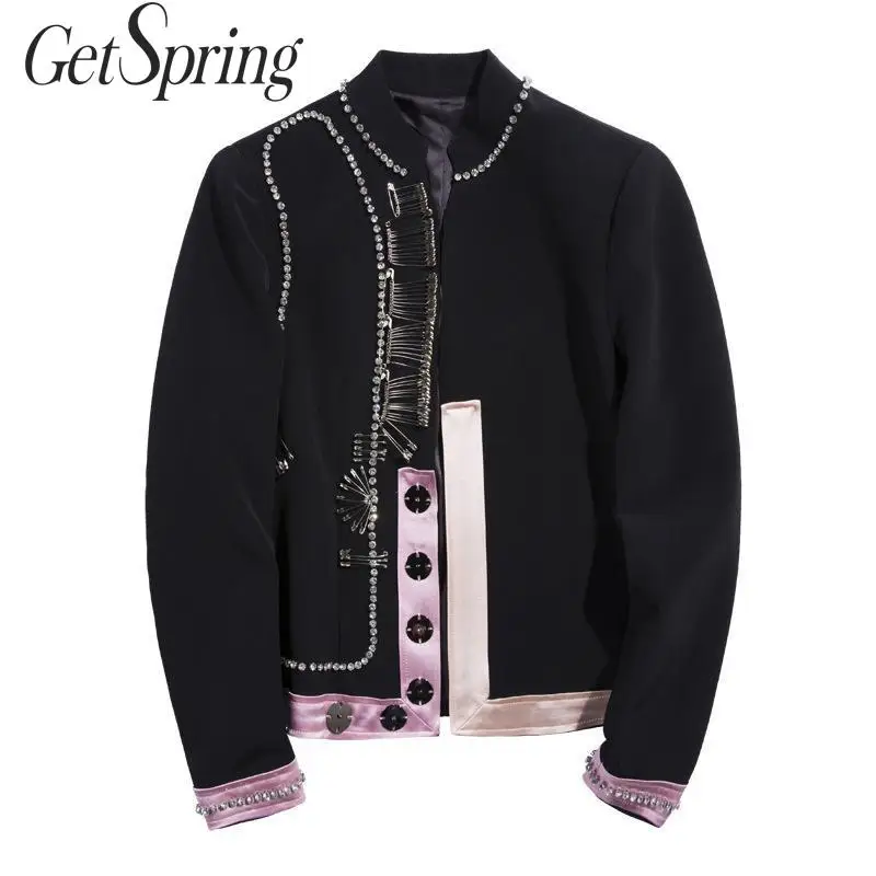 GetSpring Женский блейзер с воротником стойкой и длинным рукавом женский черный