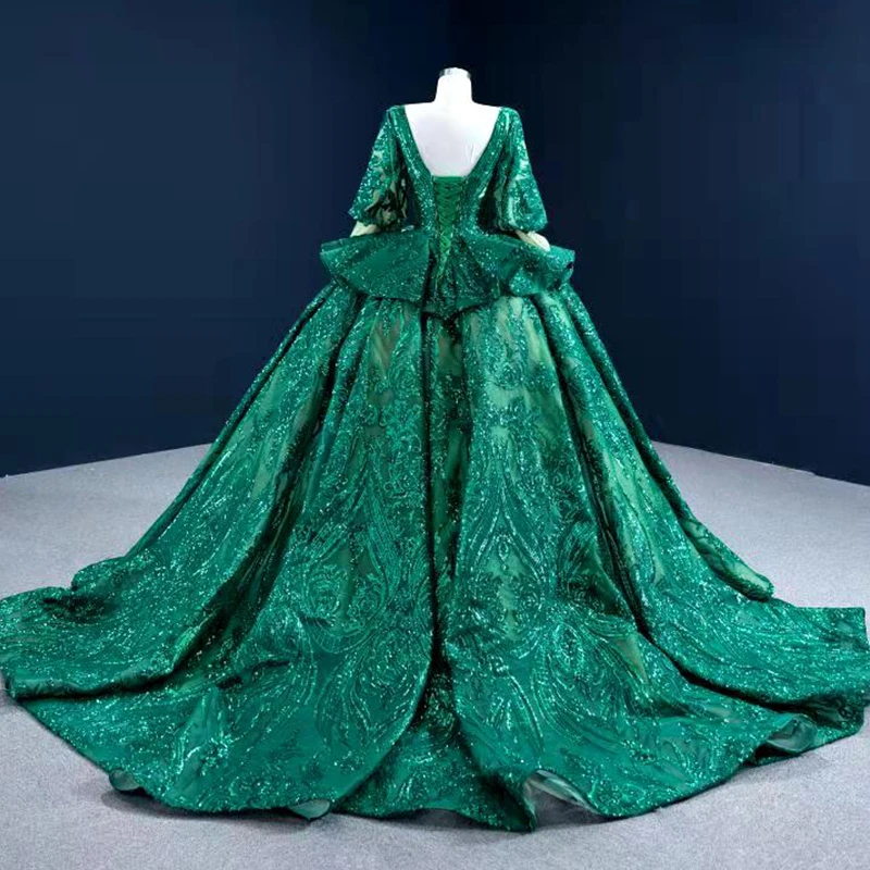AIJINGYU Dress Indonesia 2021 Gowns Customs Luxury Real Muslim Gown Long Sleeve Green Evening Dresses