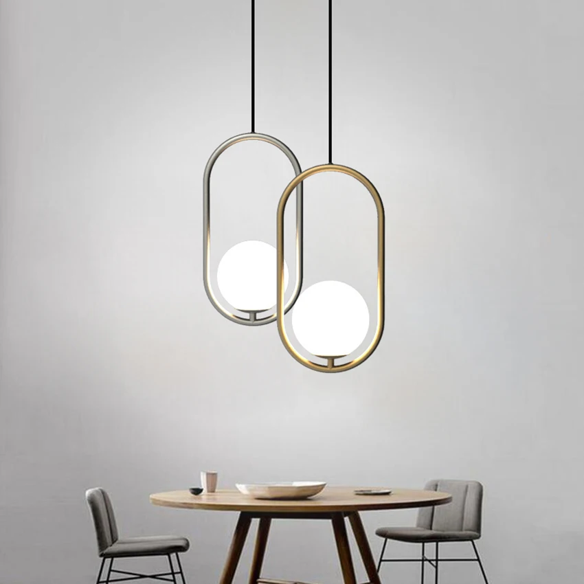 

Nordic Retro Industrial LED Pendant Lights Dining Room Living Room Lamp Bedroom American Hoop Glass Ball Pendant Lamps Luminaire