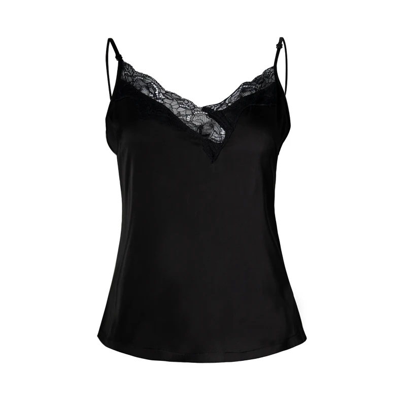 

[EAM] Women Black Lace Slim Asymmetrical Tank Tops New V-collar Sleeveless Personality Fashion Spring Summer 2021 1DD6169