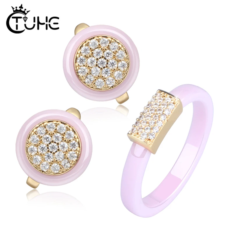 Женские керамические кольца и сережки 2 мм Модные Ювелирные наборы черные белые