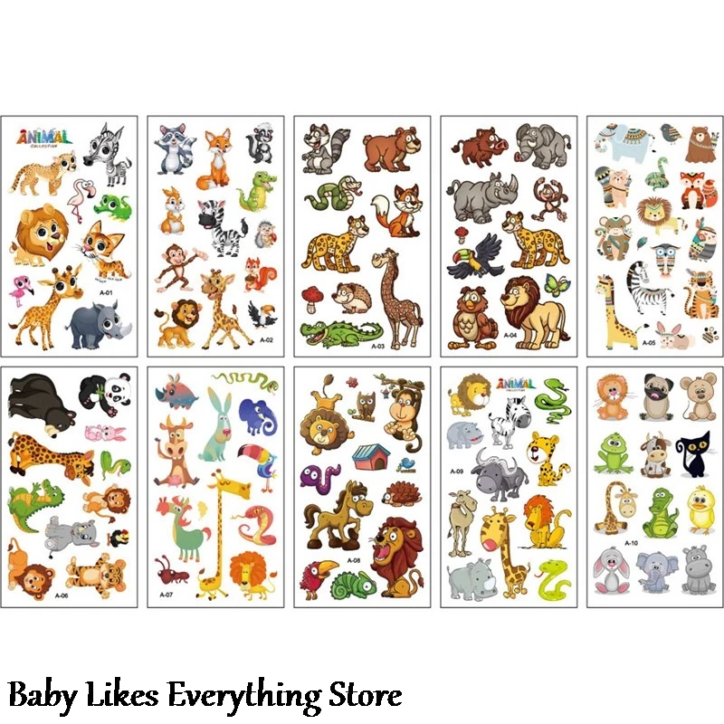 

10pcs Waterproof Cartoon Animal Dinosaur Tattoo Stickers Children Girl Boy Birthday Gift Dinosaur Cartoon Stickers Classic Toys