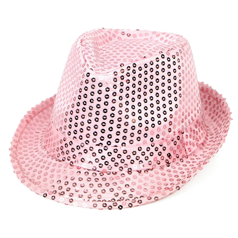 

Jazz Hat Dance Stage Props Sequined Black Pink Cowboy Hat Men Women's Summer Sun Hats Bucket Hat Hip Hop Caps