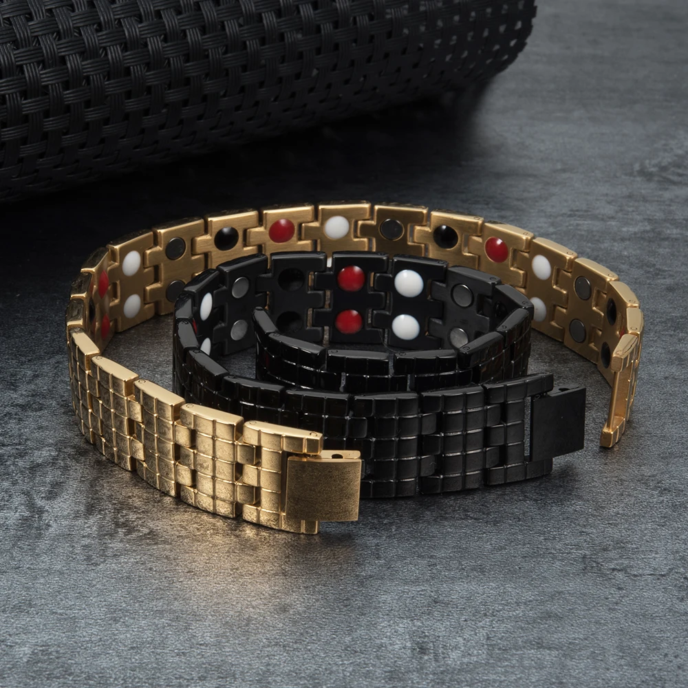 

Gold Magnetic Bracelet Homme 16mm Wristband Magnetic Stainless Steel Men Bracelet Men Hand Chain Health Energy Bracelet for Male