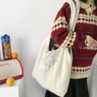 Зимняя женская сумка из ягненка, сумка на плечо, мультяшная сумка, сумка-тоут, вместительные сумки для покупок из овечьей кожи, меховая сумка для девочек, сумки