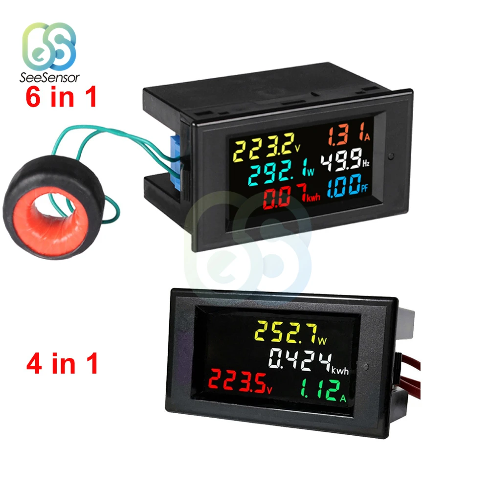 

AC Voltmeter Ammeter LCD Digital Voltage Current Power Energy Meter Panel AC 80-300V AC 200-450V 0-100A HD Color Screen