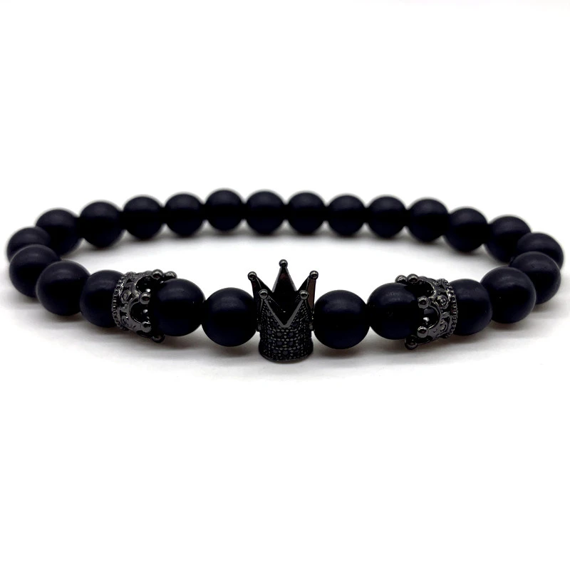 2020 Fashion New Black Crown Leopard Men Bracelet 8mm Stone Matte Bead For Jewelry Gift | Украшения и аксессуары