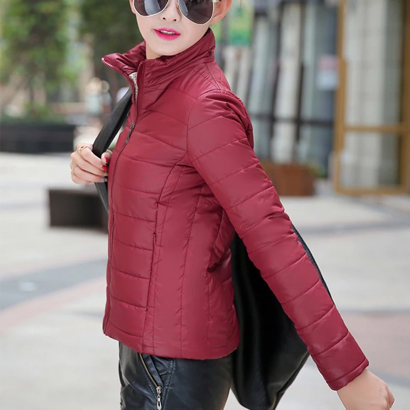 2020 новый стиль женская тонкая куртка бордовый цвет теплая парка с хлопковой